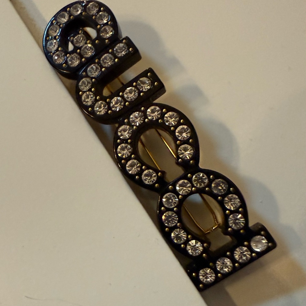Authentic Gucci Black and Silver Logo Hair Clip